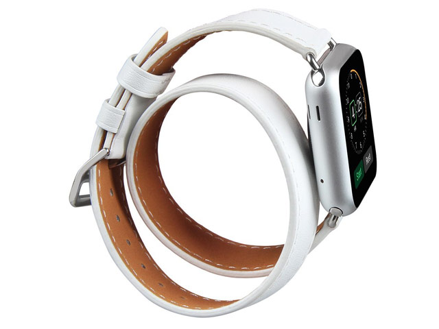 Ремешок для часов Kakapi Double Tour Band для Apple Watch (42 мм, белый, кожаный)