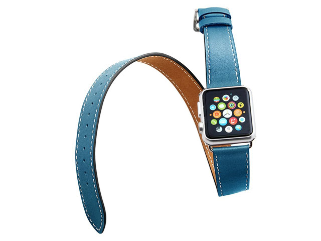 Ремешок для часов Kakapi Double Tour Band для Apple Watch (42 мм, голубой, кожаный)