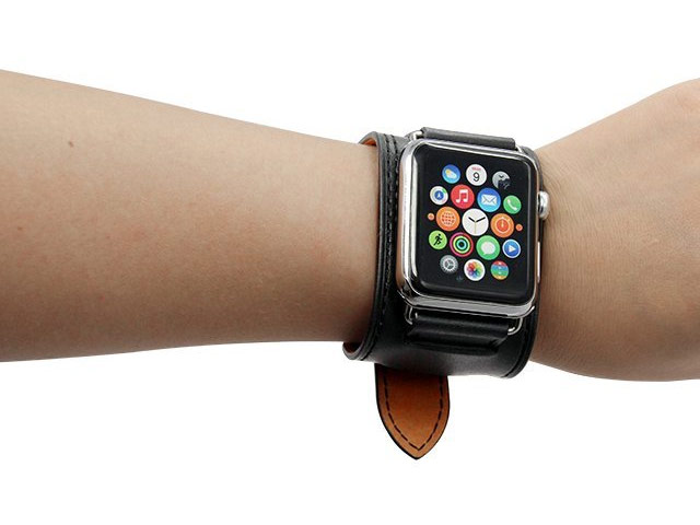 Ремешок для часов Kakapi Cuff Band для Apple Watch (38 мм, черный, кожаный)