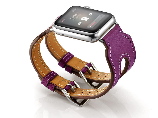 Ремешок для часов Kakapi Double Buckle Cuff для Apple Watch (42 мм, фиолетовый, кожаный)
