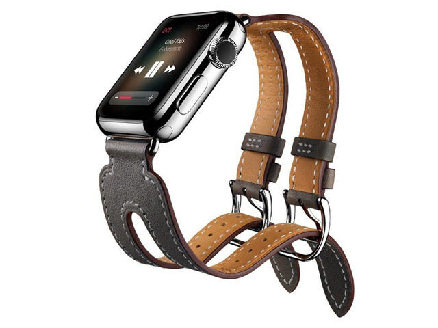 Ремешок для часов Kakapi Double Buckle Cuff для Apple Watch (38 мм, черный, кожаный)