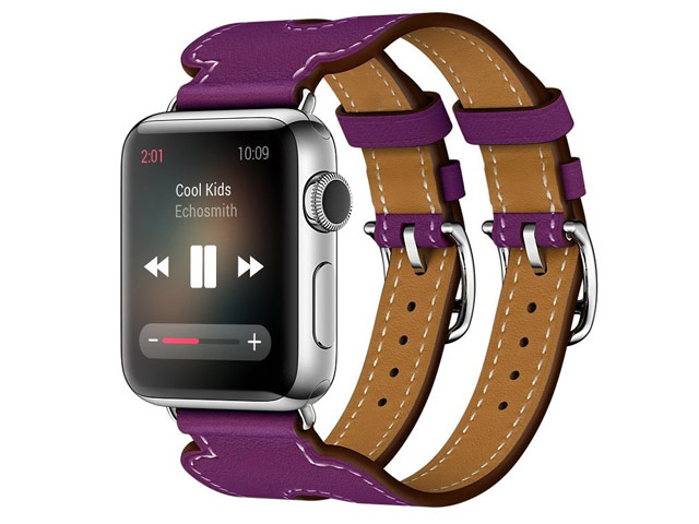 Ремешок для часов Kakapi Double Buckle Cuff для Apple Watch (38 мм, фиолетовый, кожаный)