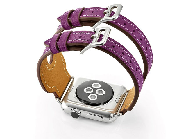 Ремешок для часов Kakapi Double Buckle Cuff для Apple Watch (38 мм, фиолетовый, кожаный)