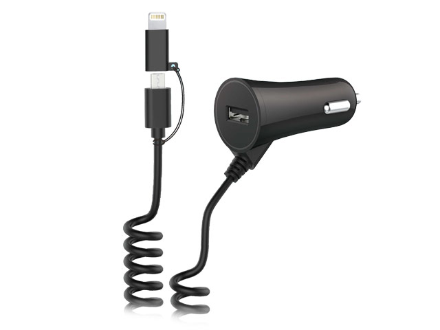 Зарядное устройство Devia Car Charger T1 универсальное (автомобильное, 2.4A, USB, microUSB, Lightning, черное)