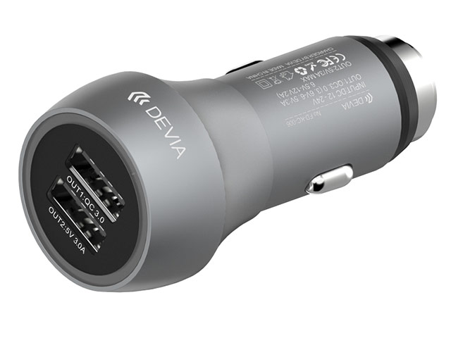 Зарядное устройство Devia Hammer QC 3.0 Car Charger универсальное (автомобильное, 3A, Fast Charge, 2xUSB, темно-серое)