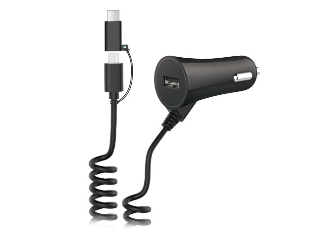 Зарядное устройство Devia Car Charger T1 универсальное (автомобильное, 2.4A, USB, microUSB, USB Type C, черное)