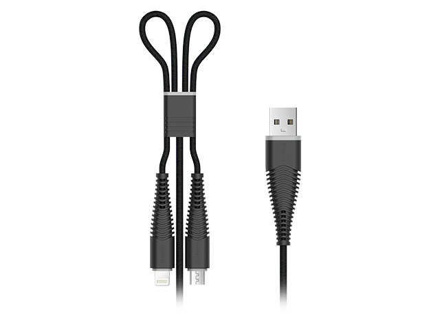 USB-кабель Devia Fishbone Cable универсальный (Lightning, microUSB, 1.2 метра, армированный, черный)