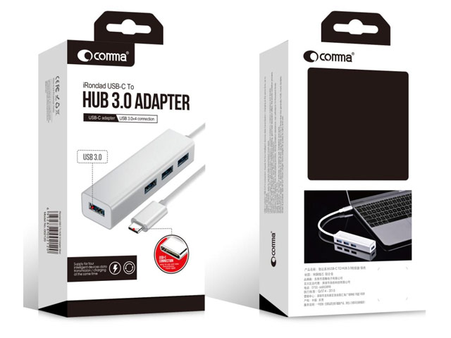 USB-хаб Comma iRonclad HUB 3.0 универсальный (USB Type C 3.1, 3 USB-порта, USB 3.0, серебристый)