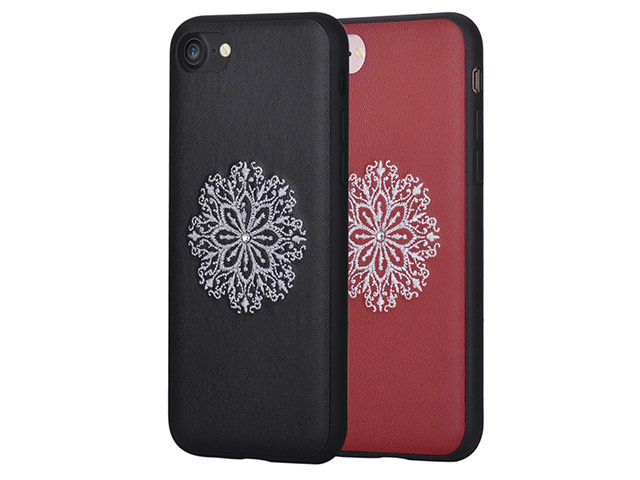 Чехол Devia Flower Embroidery case для Apple iPhone 7 (красный/белый, кожаный)