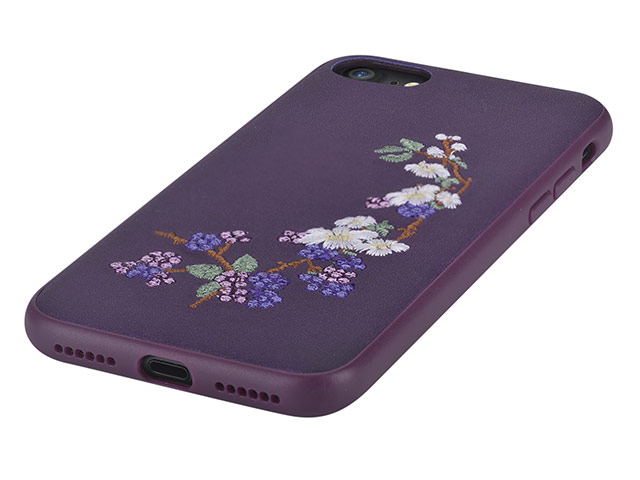 Чехол Devia Flower Embroidery case для Apple iPhone 7 (фиолетовый, кожаный)