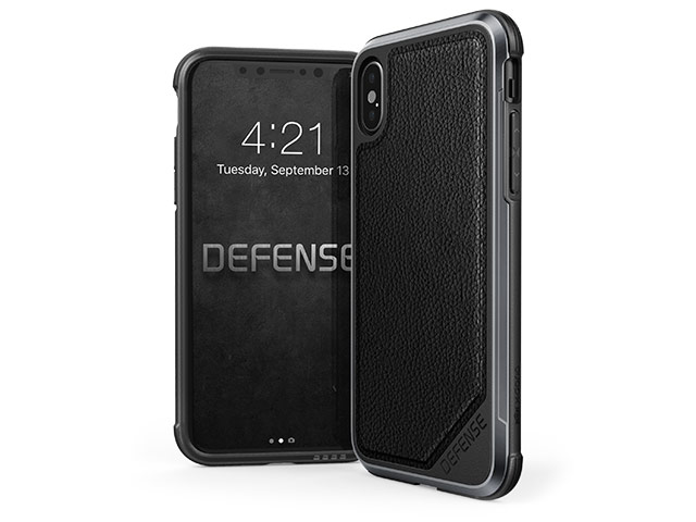 Чехол X-doria Defense Lux для Apple iPhone X (Black Leather, маталлический)