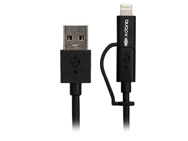 USB-кабель X-Doria Two-in-one Cable (Lightning, microUSB, черный, 1 м, MFi)