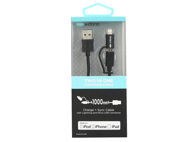 USB-кабель X-Doria Two-in-one Cable (Lightning, microUSB, черный, 1 м, MFi)