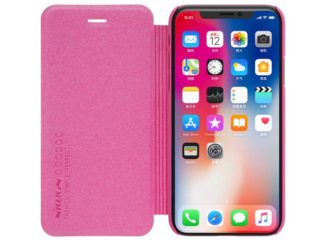 Чехол Nillkin Sparkle Leather Case для Apple iPhone X (розовый, винилискожа)