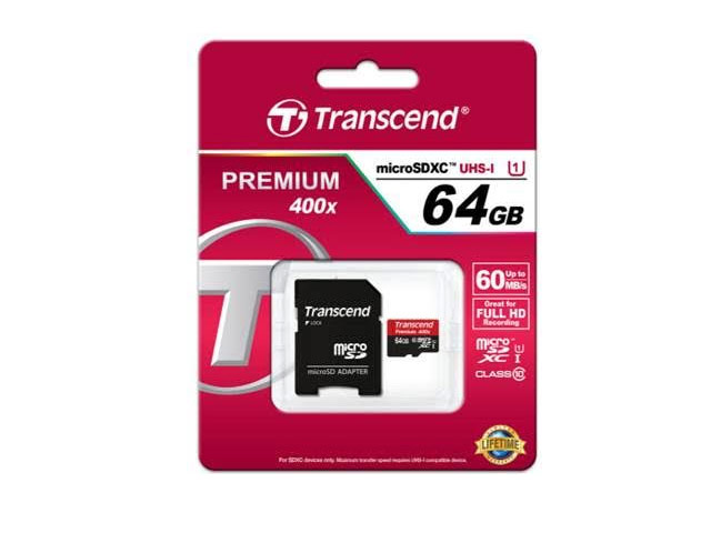 Флеш-карта Transcend microSDHC (64Gb, microSD, Class 10 U1, SD-адаптер)