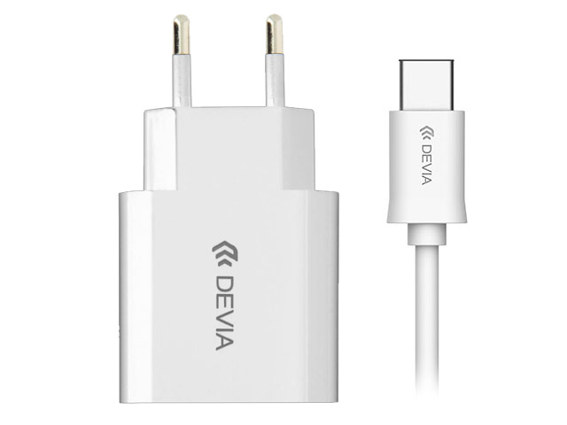 Зарядное устройство Devia Smart Charger универсальное (сетевое, 2.1A, USB Type C, белое)