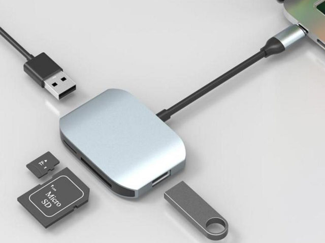 USB-хаб Comma Clian Card Reader Hub универсальный (USB Type C, 2 USB-порта 2.0, кард-ридер SD/TF, темно-серый)