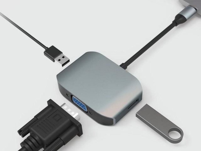 USB-хаб Comma Clian VGA Adapter универсальный (USB Type C, 2xUSB, USB 3.0, VGA, темно-серый)