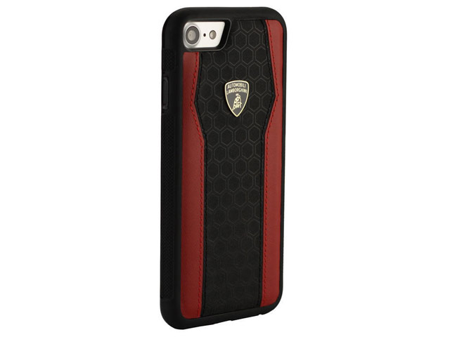 Чехол Lamborghini Huracan D8 для Apple iPhone 8 (черный/красный, кожаный)