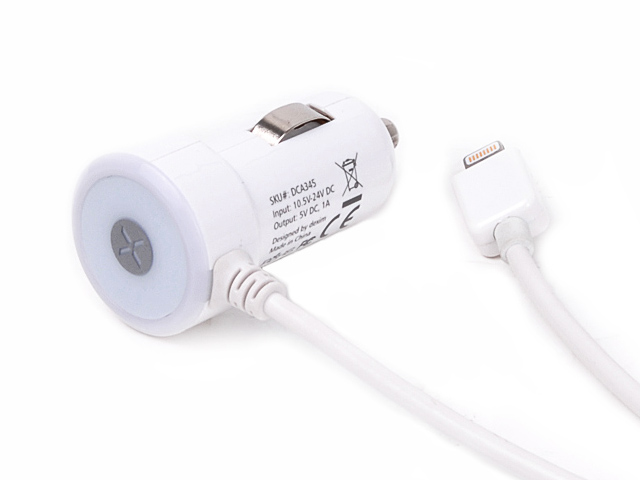 Зарядное устройство Dexim Mini Car charger 1A для Apple iPhone 5/iPod touch 5/iPod nano 7 (автомобильное, белое, Lightning)