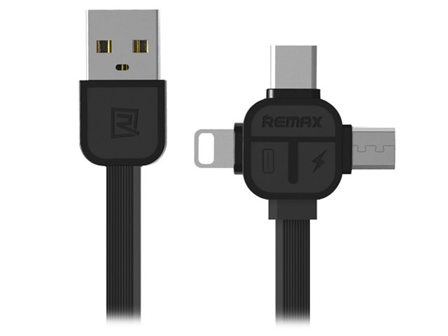 USB-кабель Remax Lesu 3-in-1 Data Cable (USB Type C, microUSB, Lightning, 1 м, черный)