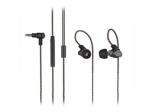 Наушники Remax Dual Moving-Coil Earphone RM-580 (черные, пульт/микрофон, 6 мм x 2 шт)