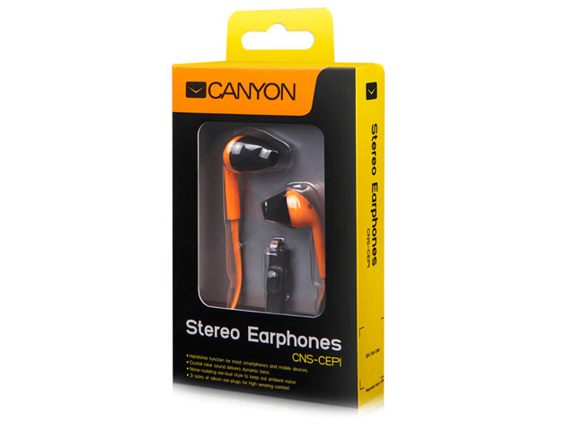 Наушники Canyon Stereo Earphones CNS-CEP1 (оранжевые, 20-20000 Гц, 10 мм)
