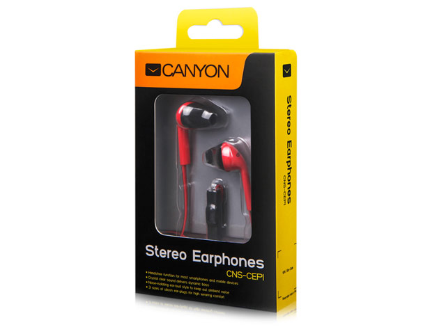 Наушники Canyon Stereo Earphones CNS-CEP1 (красные, 20-20000 Гц, 10 мм)