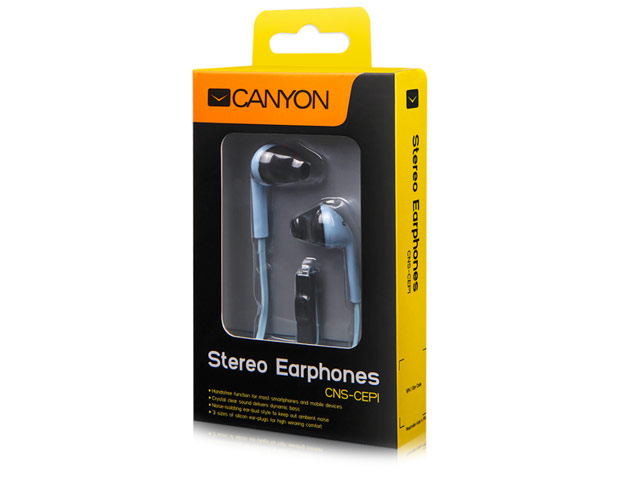 Наушники Canyon Stereo Earphones CNS-CEP1 (голубые, 20-20000 Гц, 10 мм)