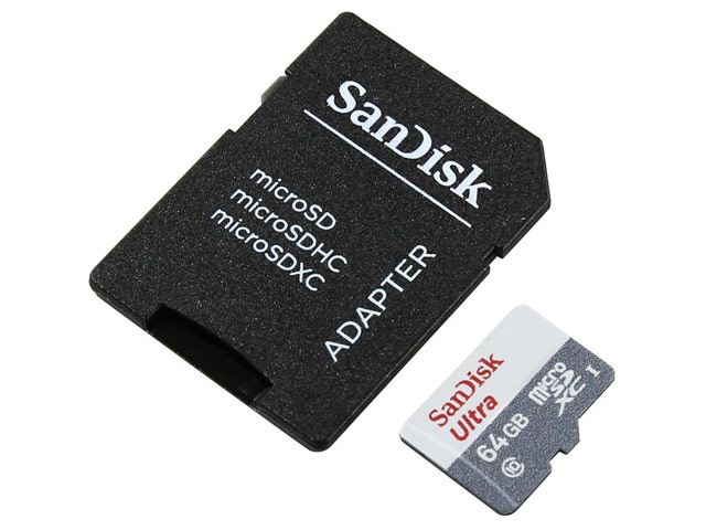 Флеш-карта SanDisk microSDHC (64Gb, microSD, Class 10 U1, SD-адаптер)