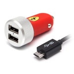 Зарядное устройство Ferrari Slim Car Charger универсальное (автомобильное, 2.1A, 2xUSB, microUSB, красное)