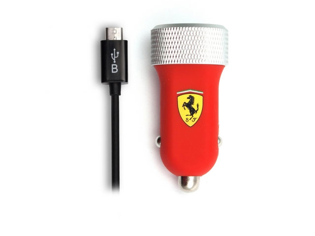 Зарядное устройство Ferrari Slim Car Charger универсальное (автомобильное, 2.1A, 2xUSB, microUSB, красное)