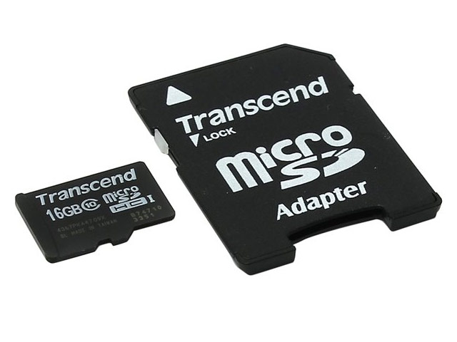 Флеш-карта Transcend microSDHC (16Gb, microSD, Class 10 U1, SD-адаптер)