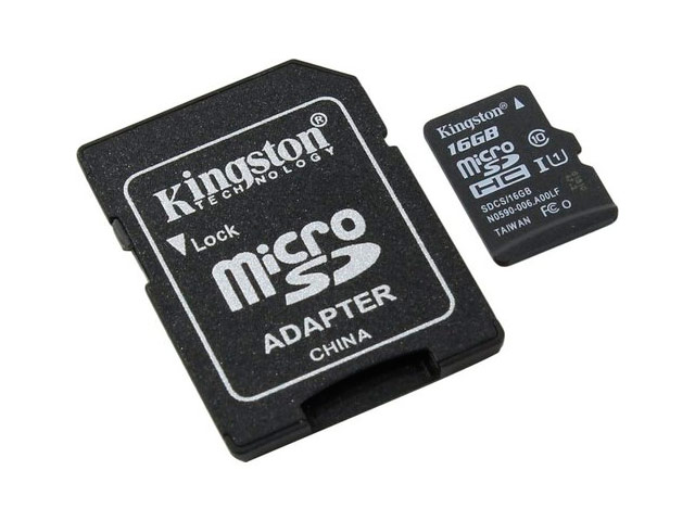 Флеш-карта Kingston microSD (16Gb, microSD, Class 10 U1, SD-адаптер)