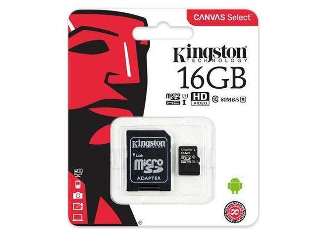 Флеш-карта Kingston microSD (16Gb, microSD, Class 10 U1, SD-адаптер)
