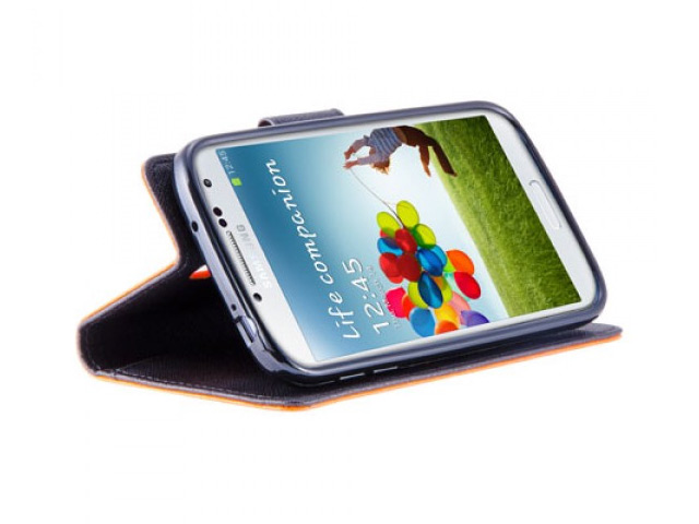 Чехол Moings Go Go Book Case для Samsung Galaxy S4 i9500 (черный/фиолетовый, с визитницей, кожанный)