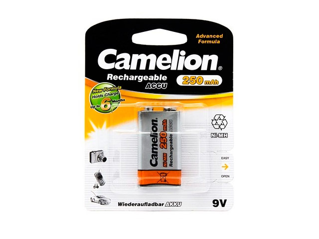 Аккумулятор Camelion (размер Крона, 250 mAh, 1 шт., 9V, Ni-MH)