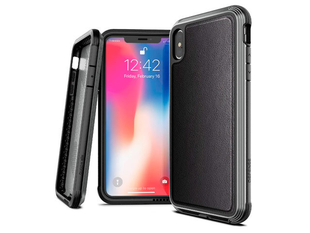 Чехол X-doria Defense Lux для Apple iPhone XS (Black Leather, маталлический)