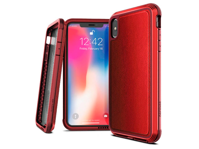 Чехол X-doria Defense Lux для Apple iPhone XS (Red Leather, маталлический)