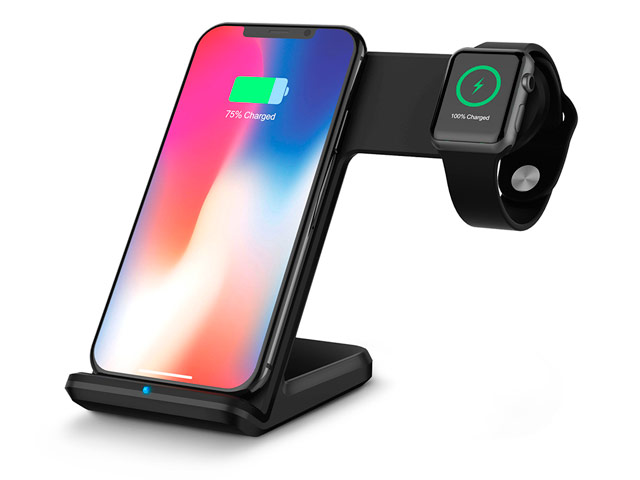 Беспроводное зарядное устройство Synapse Wireless Charger Dock (черное, Fast Charge, стандарт QI, зарядка Apple Watch)