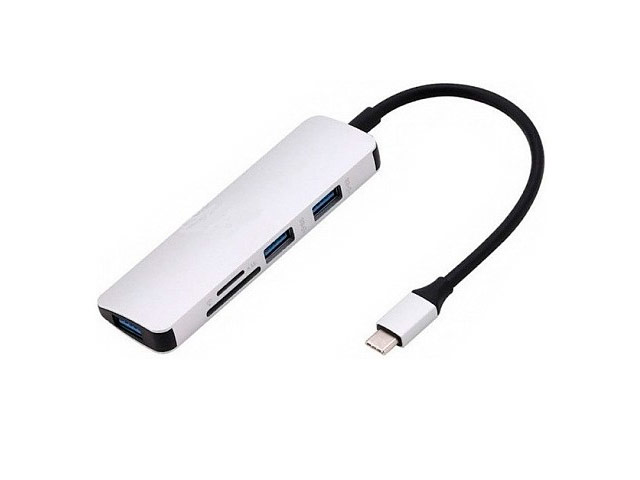 USB-хаб Synapse USB-C Hub универсальный (3 x USB-порта, USB 3.0, кард-ридер SD/micrоSD, серебристый)