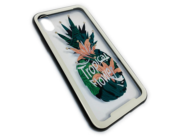 Чехол Synapse Glassy Case для Apple iPhone X (Tropical Flower, гелевый/стеклянный)