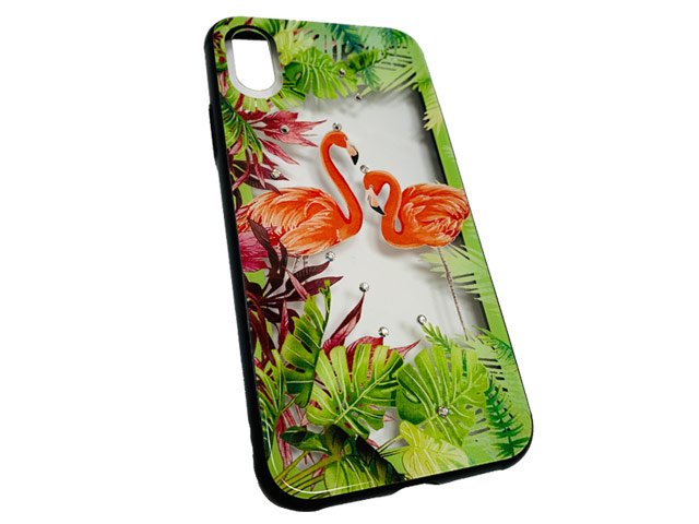 Чехол Synapse Glassy Case для Apple iPhone X (Flamingo in Palms, гелевый/стеклянный)
