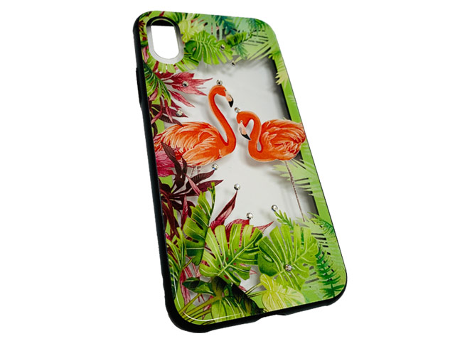 Чехол Synapse Glassy Case для Apple iPhone X (Flamingo in Palms, гелевый/стеклянный)