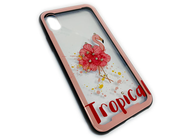 Чехол Synapse Glassy Case для Apple iPhone X (Tropical Flamingo, гелевый/стеклянный)