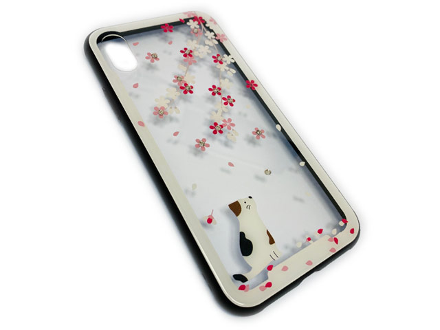 Чехол Synapse Glassy Case для Apple iPhone X (Dog and Flowers, гелевый/стеклянный)