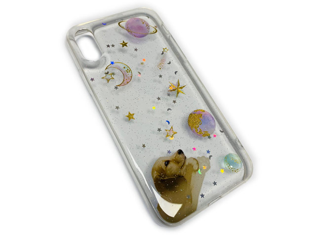 Чехол Yotrix GlitterFoil Case для Apple iPhone XS (Dog and Planets, гелевый)