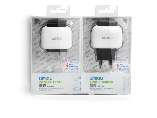 Зарядное устройство Umiqu Dual USB Travel Charger для Apple iPhone/iPod/iPad (сетевое, 2A, 2 x USB, 30-pin)