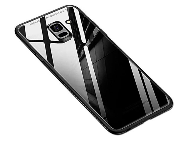 Чехол Yotrix GlassCase для Samsung Galaxy J4 (черный, гелевый/стеклянный)