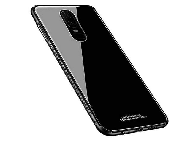 Чехол Yotrix GlassCase для OnePlus 6 (черный, гелевый/стеклянный)